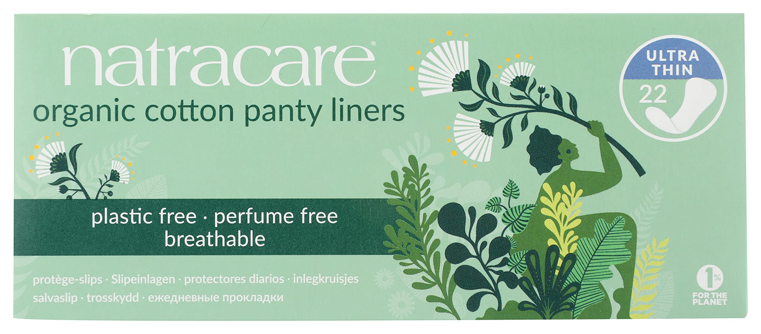 Natracare perfume-free liner close-up, gentle on sensitive skin.