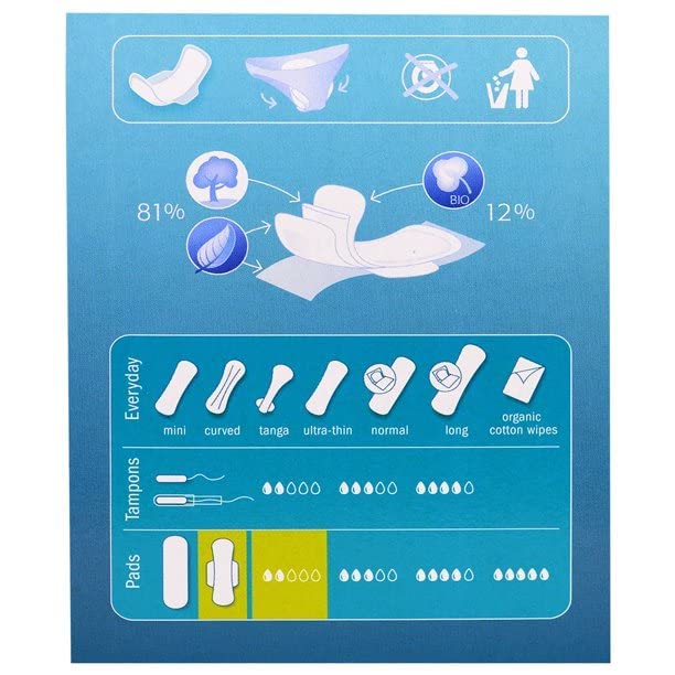 Chlorine-free, fragrance-free, and dye-free composition on Natracare pad.