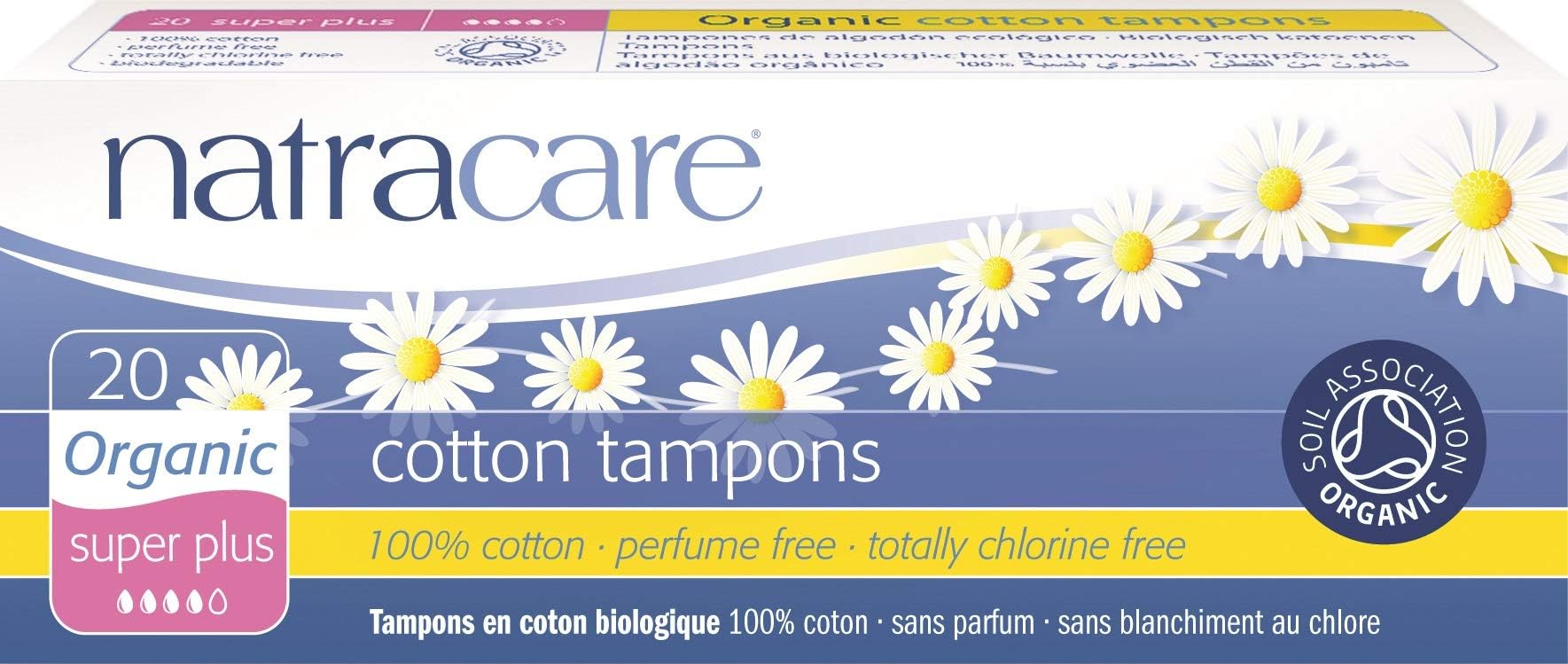Natracare Organic Cotton Tampon Super Plus packaging showing eco-friendly materials.