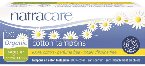 Natracare 20 organic cotton tampons no applicator for regular flow, eco-friendly and comfortable.