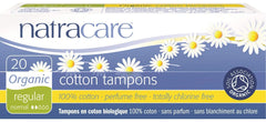 Natracare 20 organic cotton tampons no applicator for regular flow, eco-friendly and comfortable.