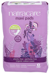 Natracare traditional maxi pads regular without wings in eco-friendly packaging.