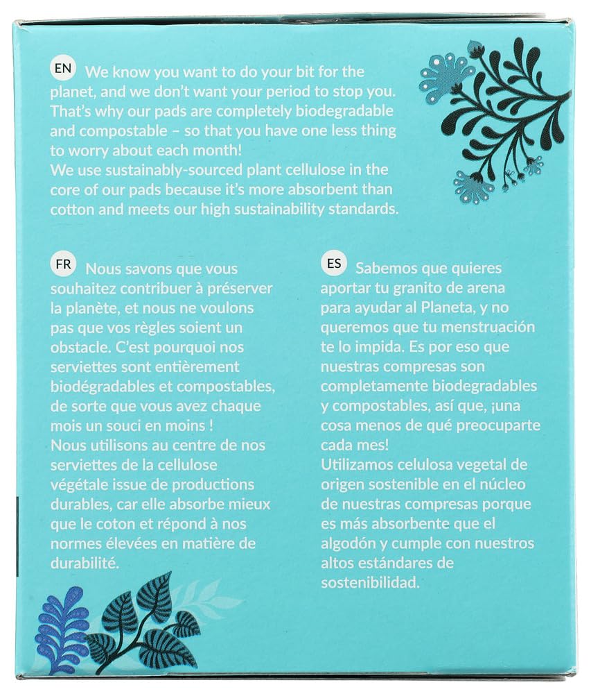 Natracare Ultra pads with wings are shown with biodegradable purse packs for convenient transport.