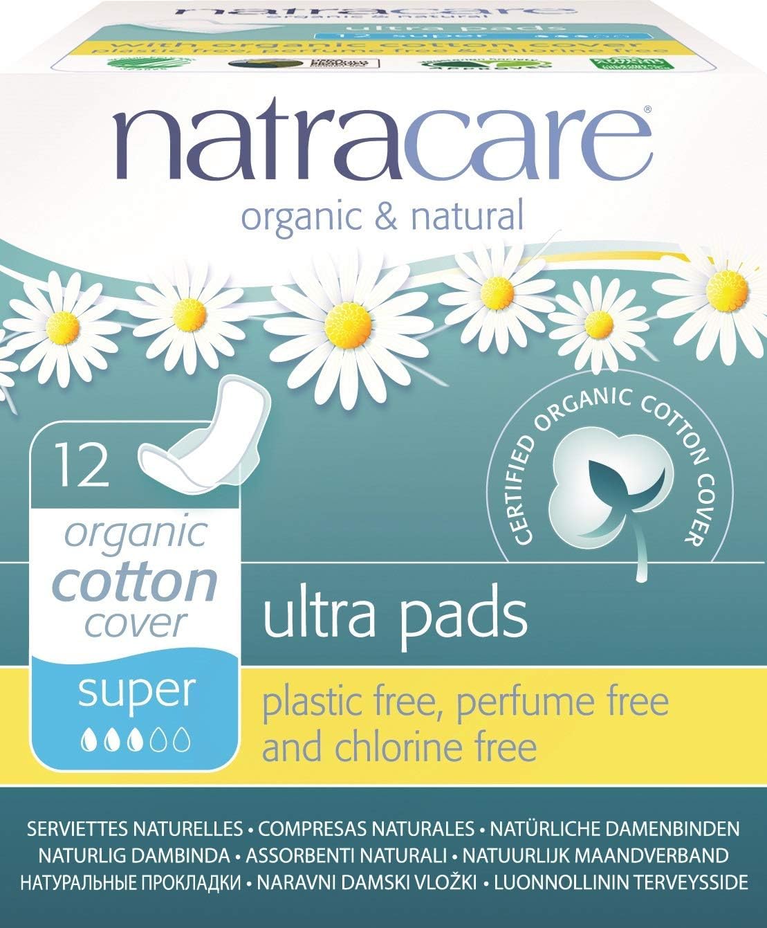 Natracare Ultra Sup Wings pad discreet slim profile for daily comfort.