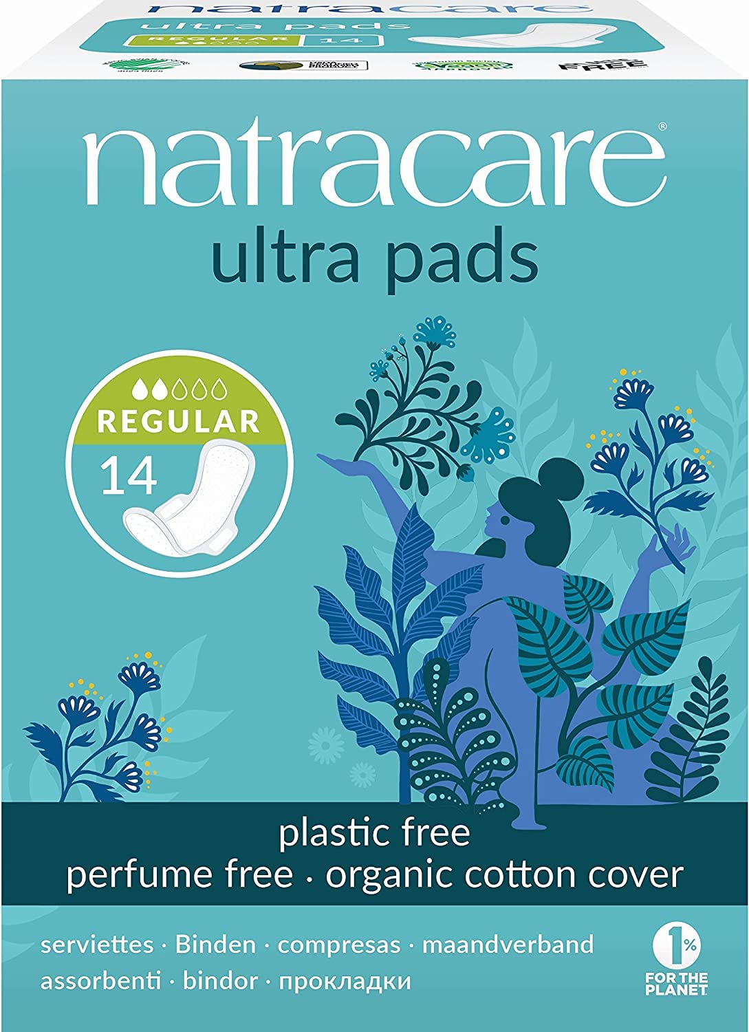 Natracare Ultra With Wing pads front-pack view for on-the-go protection