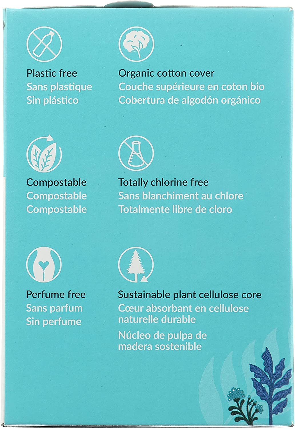 Natracare vegan pad packaging emphasizes ethical, cruelty-free care.
