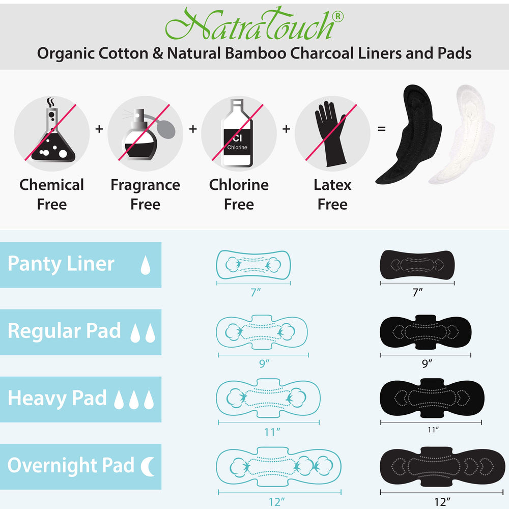 Natratouch compostable bamboo charcoal regular pad in use, gentle on sensitive skin.