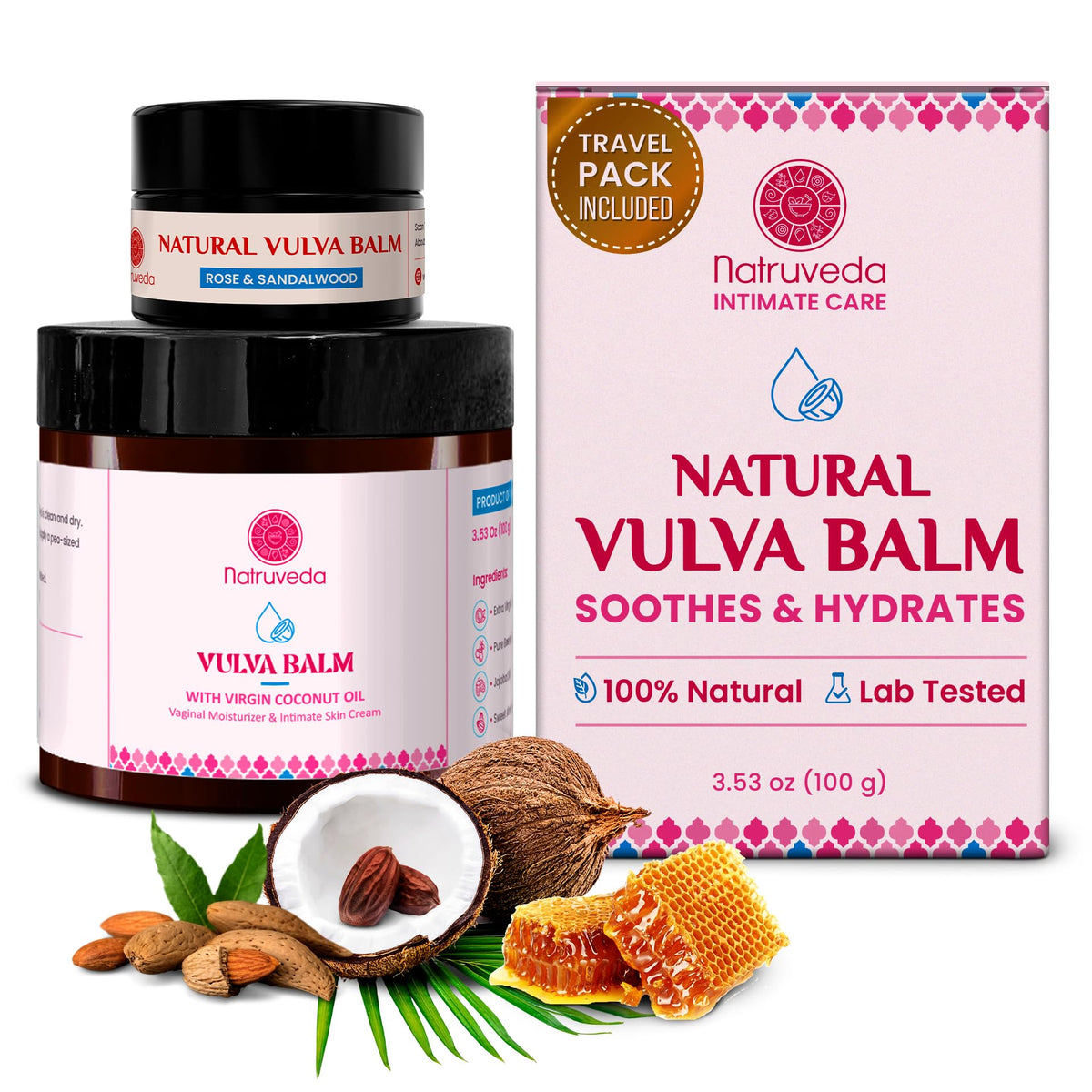 Natruveda Vulva Balm jar shows fragrance-free hydration for sensitive skin
