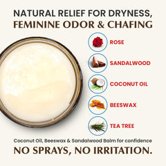 Natruveda Vulva Balm texture close-up highlighting natural oils for gentle external moisturizing.