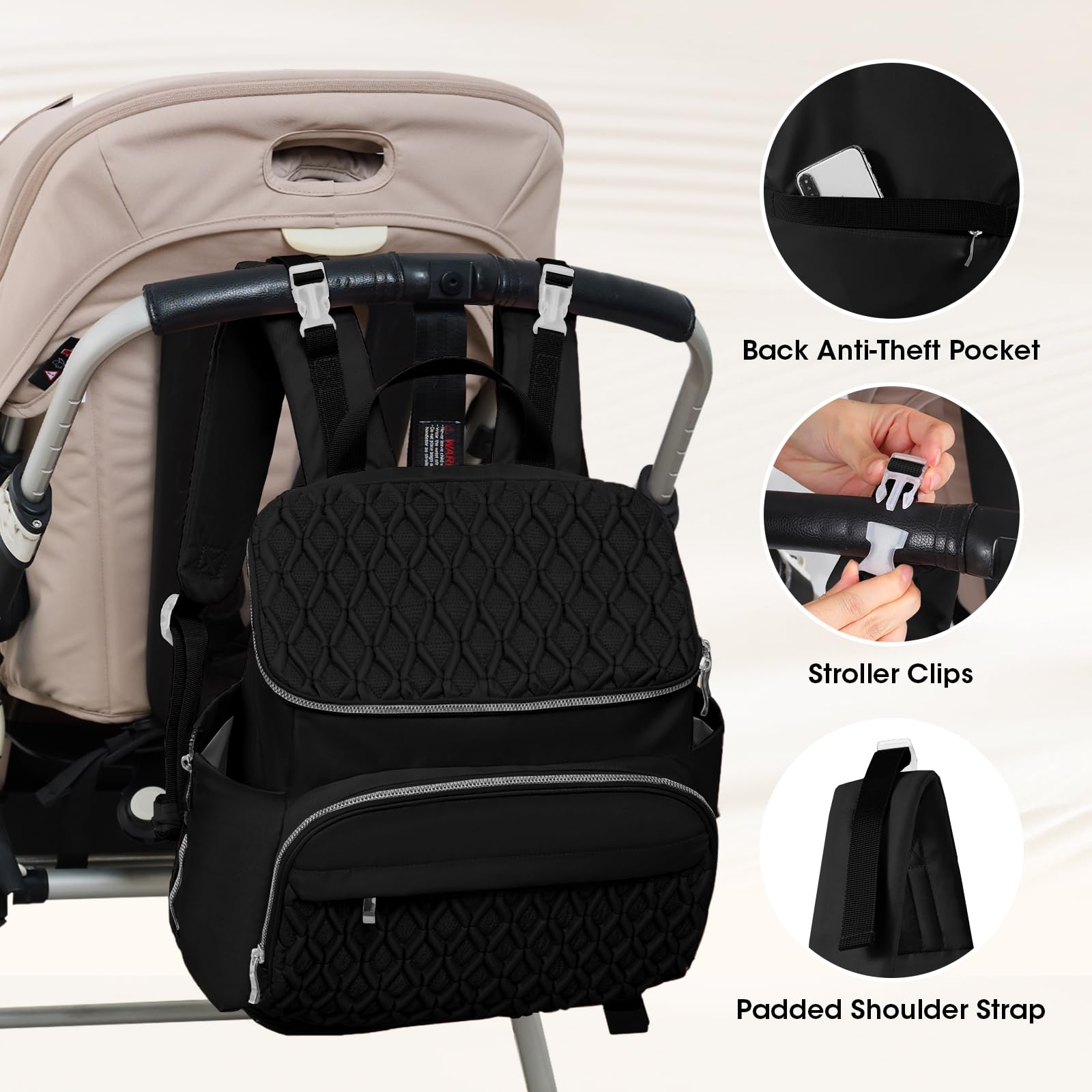 NatuFuse quick-access wipes pocket keeps baby changes quick.