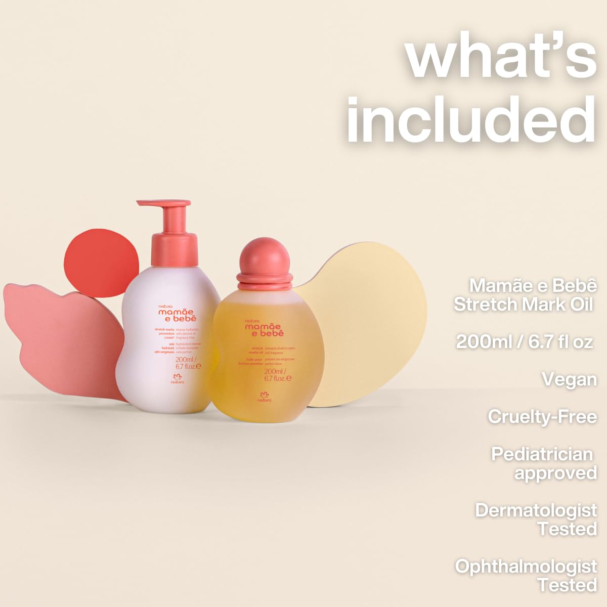 Natura Mom & Baby almond oil formula for improved skin elasticity during bath routine.
