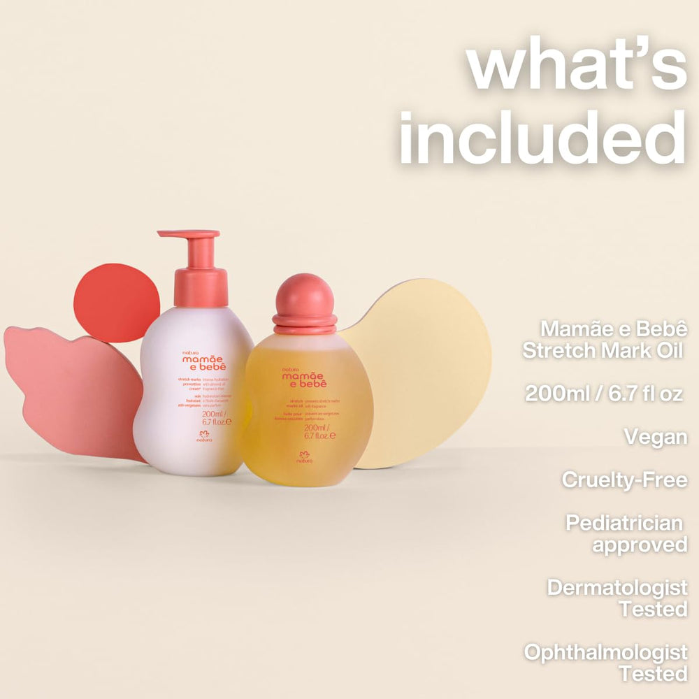 Natura Mom & Baby almond oil formula for improved skin elasticity during bath routine.