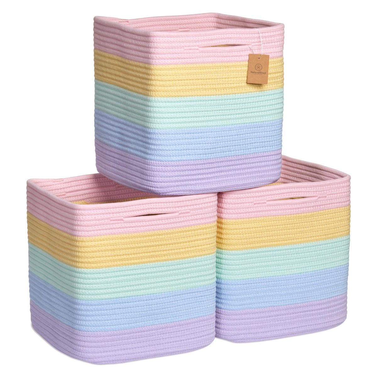 NaturalCozy 11-inch cotton rope storage cubes folded design for easy reshaping on shelves
