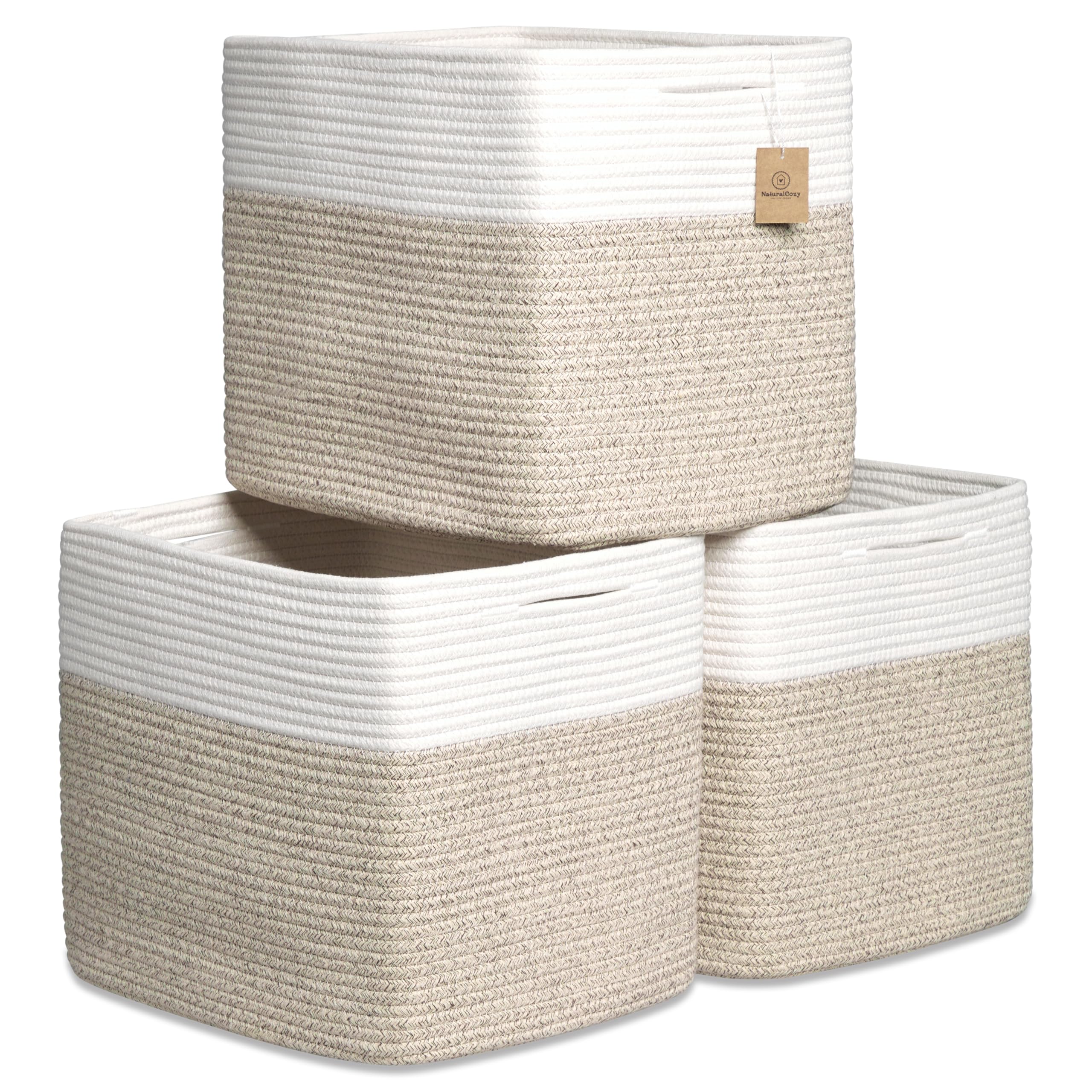 NaturalCozy Kallax bins 13x15x13 pack on a shelf for neat storage