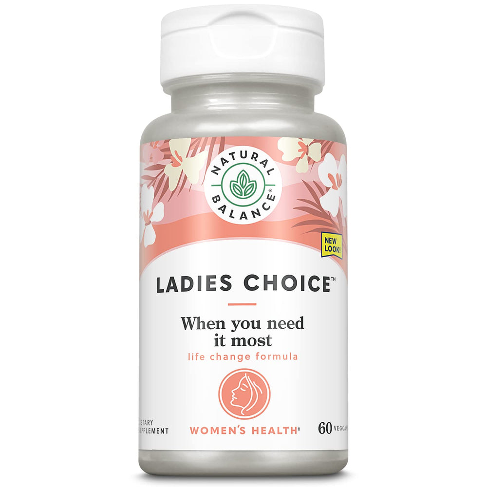 Natural Balance Ladies Choice bottle label shows plant-based menopause support you can trust