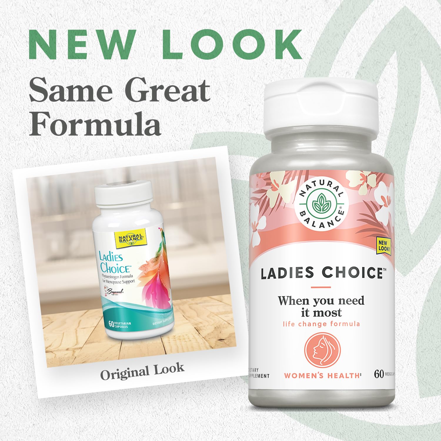 Natural Balance Ladies Choice capsules close-up showcases phytoestrogen ingredients for daily hormone balance