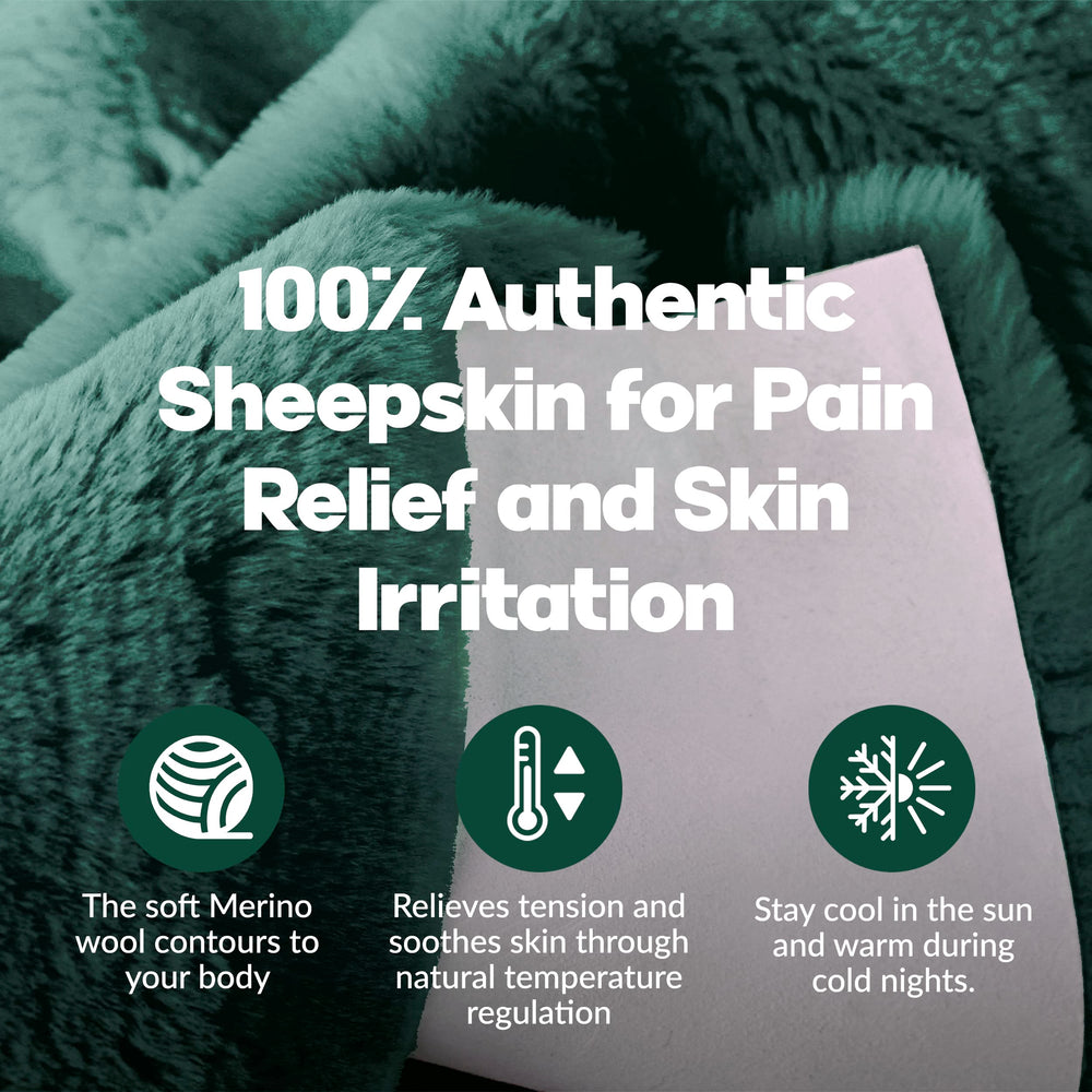 Emerald sheepskin bed pad used on a bed for soft contouring and comfort