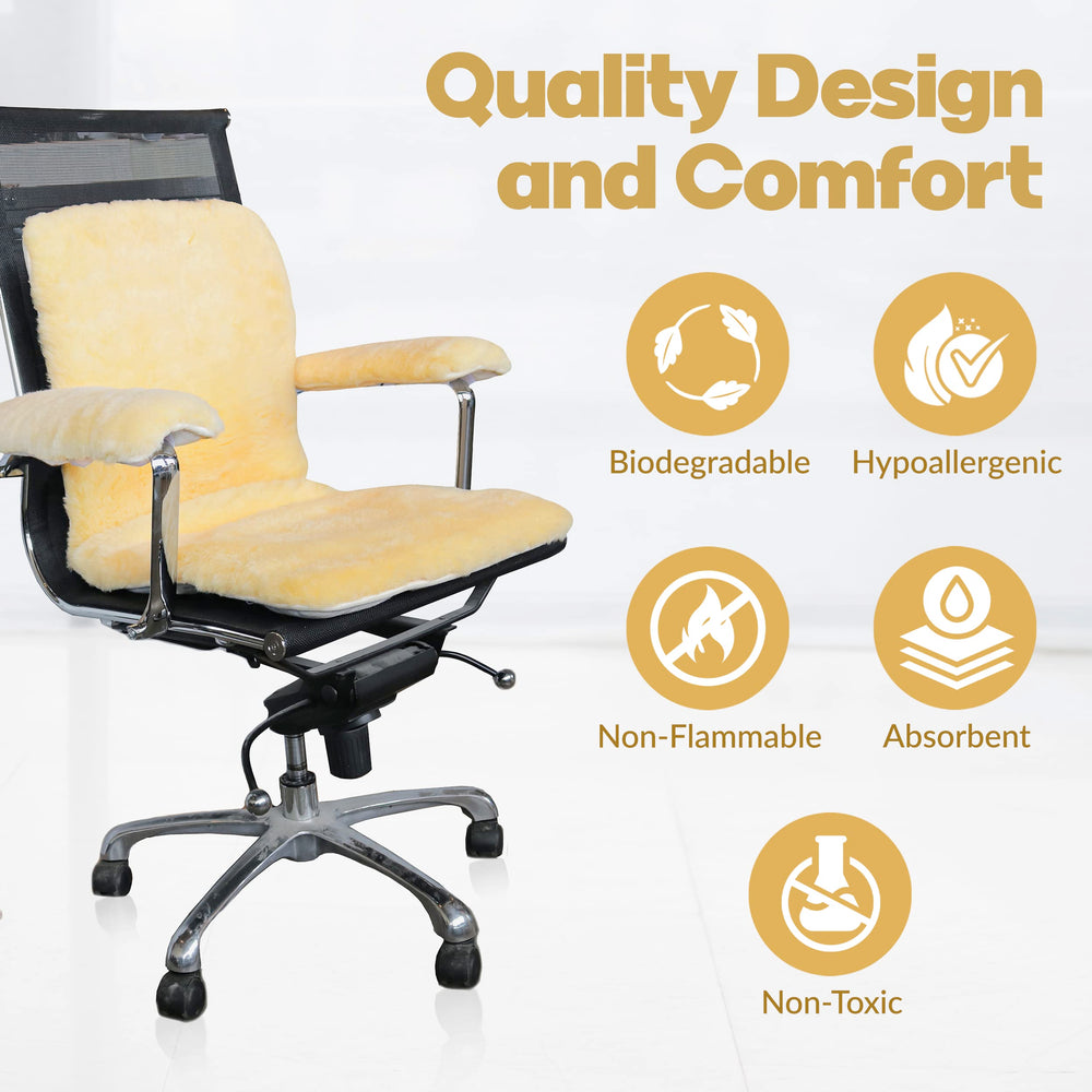 Natural Design N natural sheepskin pad features non-slip back for stable placement.