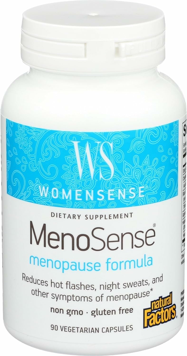 Natural Factors MenoSense Veg-Capsules bottle for menopause symptom support.
