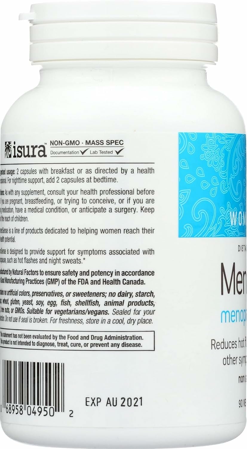 Natural Factors MenoSense Veg-Capsules label free from artificial additives and dairy-free.