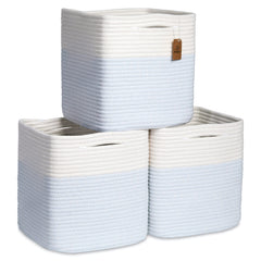 NaturalCozy 11-inch cotton rope basket folded for neat storage.