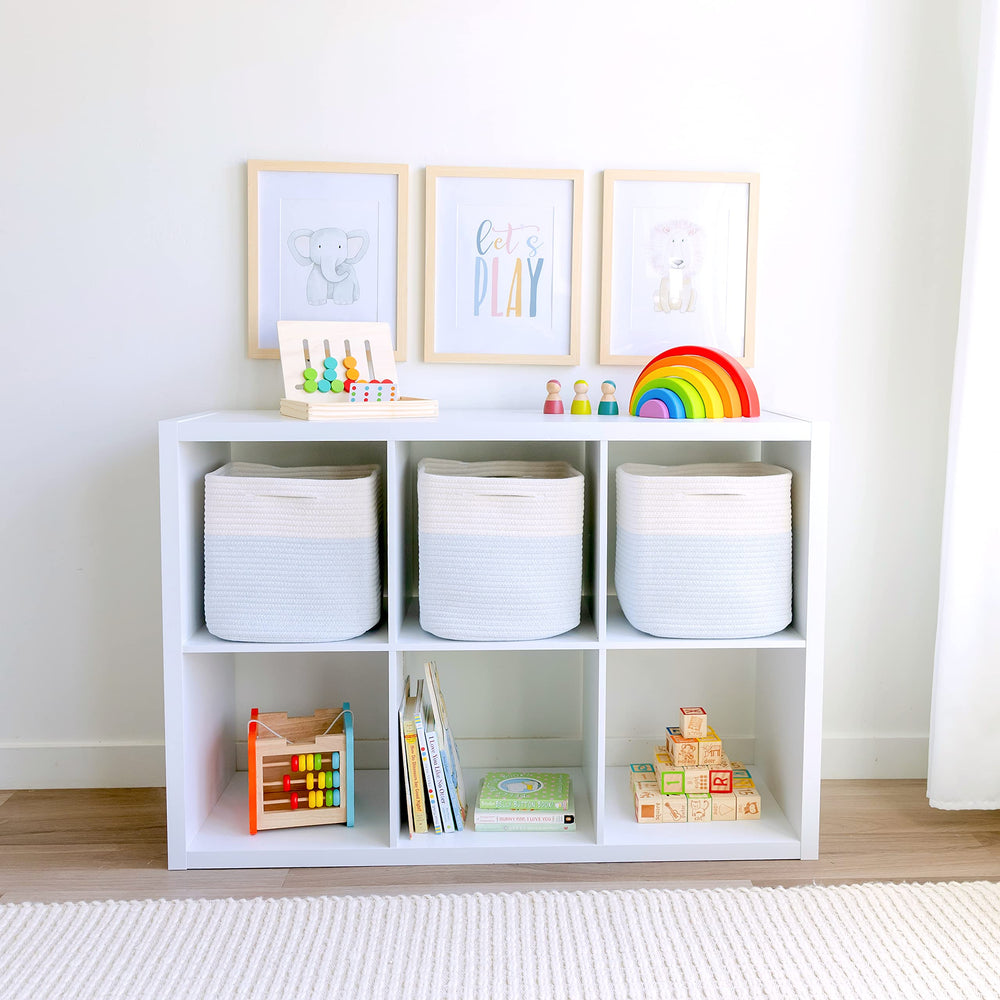 NaturalCozy 11-inch basket on shelf demonstrates extra space.