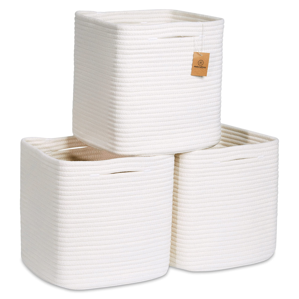 NaturalCozy 11-inch cotton rope storage cubes with folding method for quick setup.