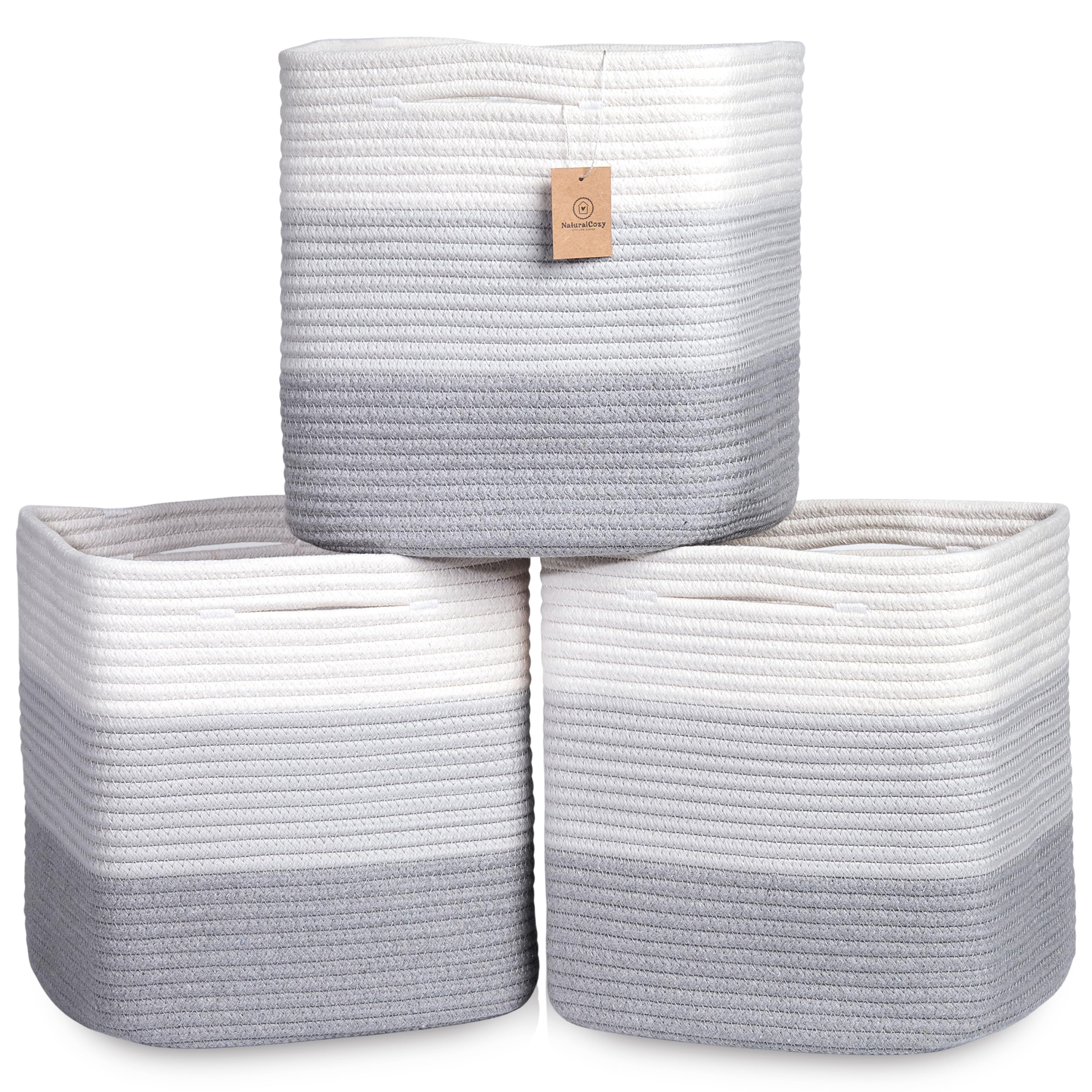NaturalCozy 13in cube basket folding method for easy reshaping and storage.