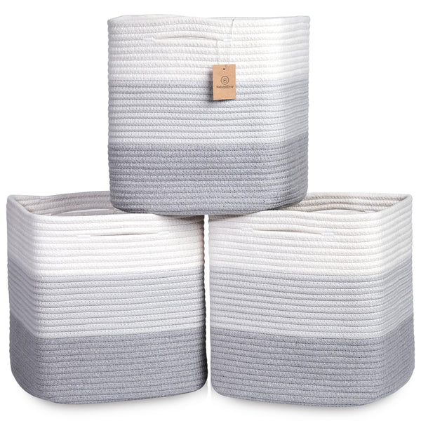 NaturalCozy 13in cube basket folding method for easy reshaping and storage.