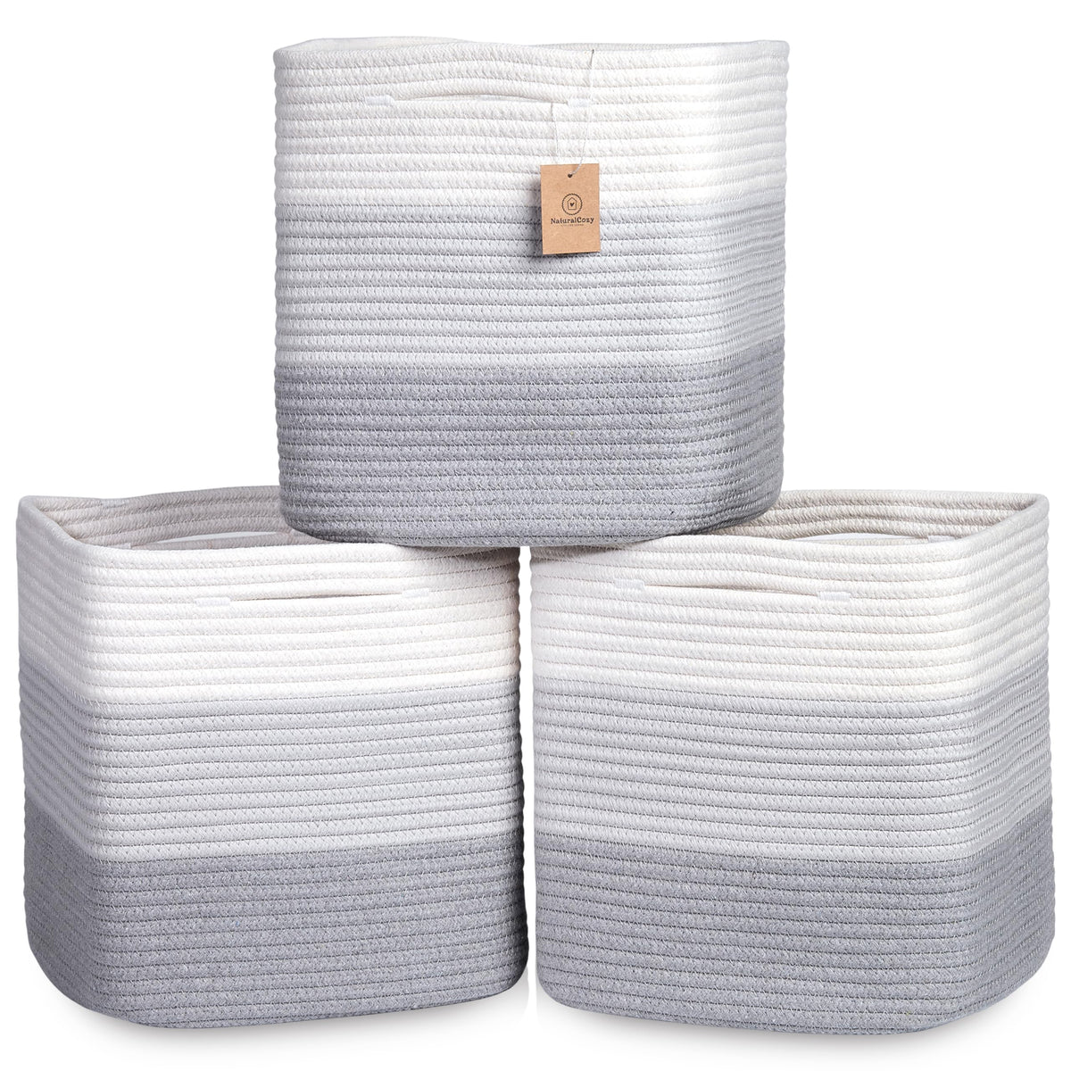 NaturalCozy 13in cube basket folding method for easy reshaping and storage.