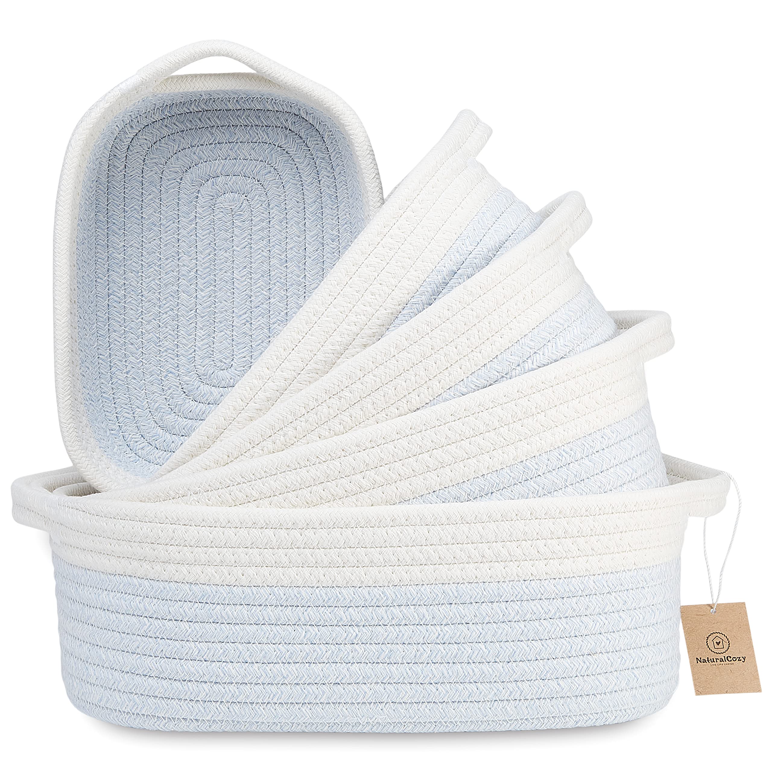 NaturalCozy 5-piece rectangle baskets, front view, ideal for toy and daily storage.