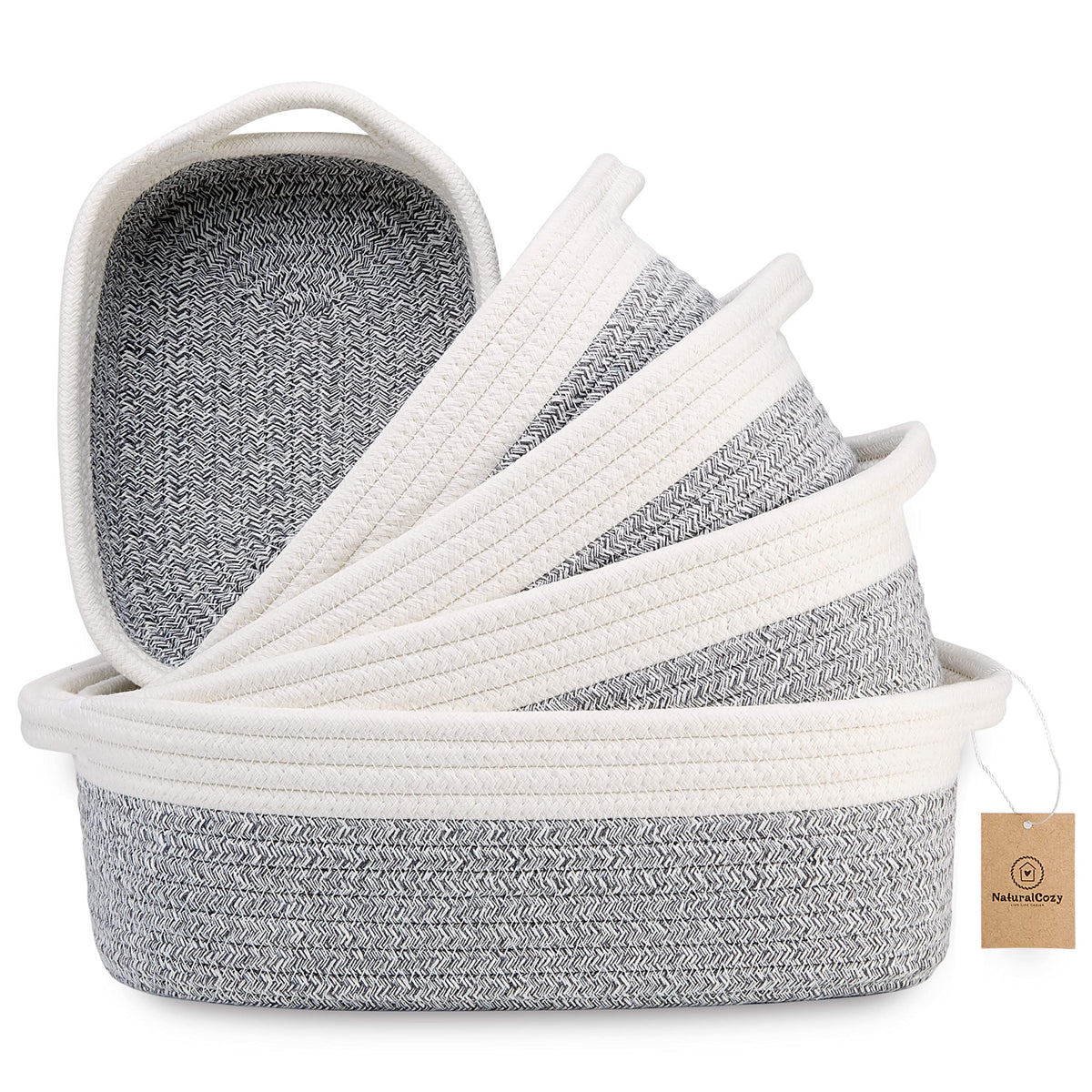 NaturalCozy five-piece rectangle basket set packaging ready for safe shipping and quick setup.