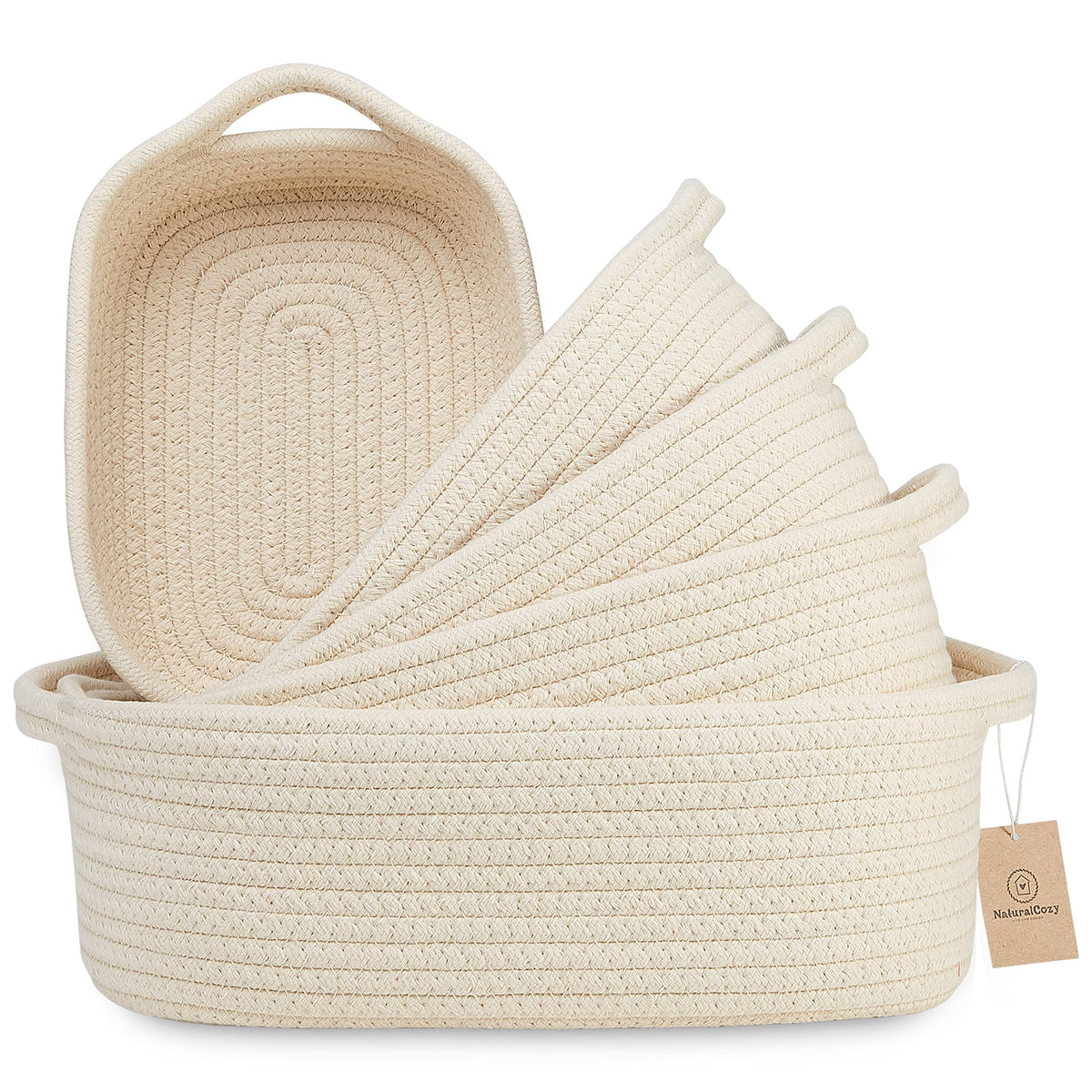 NaturalCozy 5-piece rectangle baskets set for versatile home organization