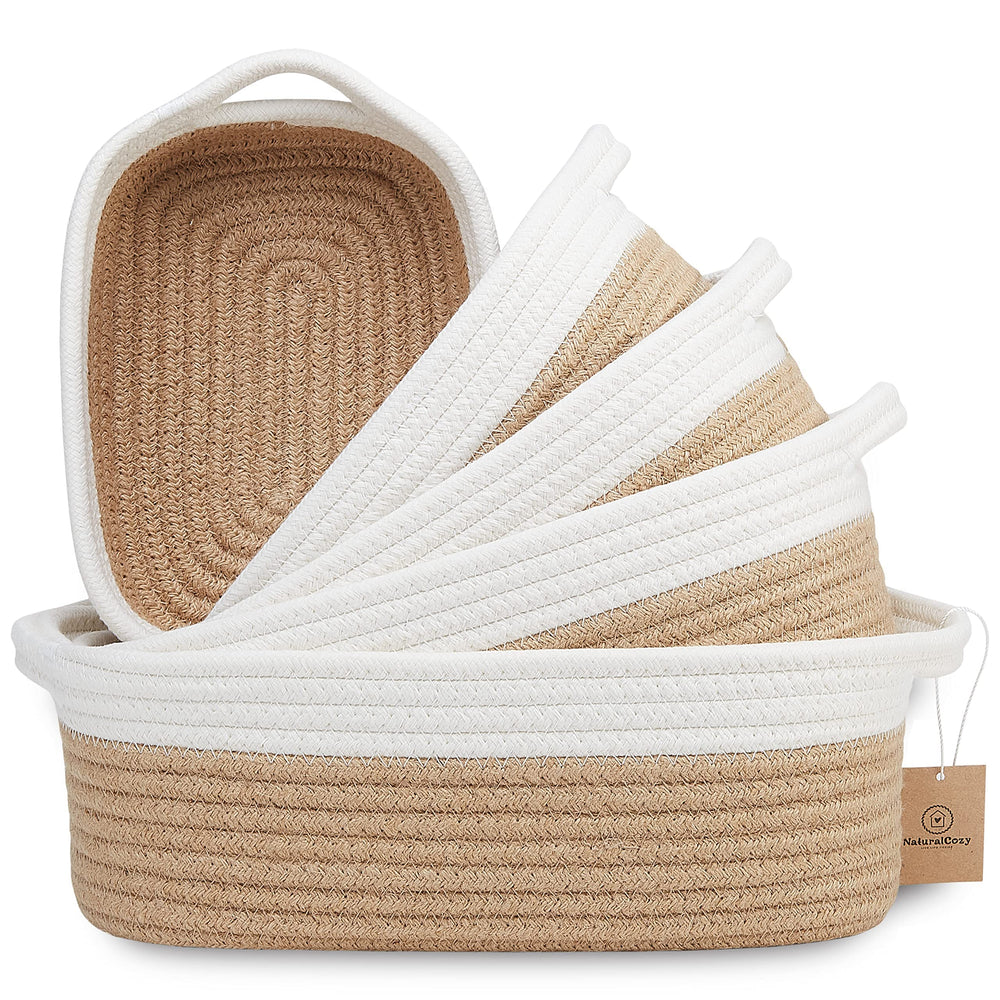 NaturalCozy rectangle baskets in packaging; shipped flat to prevent squashing during transit.