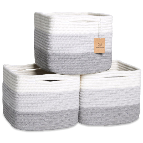 NaturalCozy 9x9x7 cotton rope storage cubes folding method showing crease-free structure