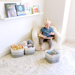NaturalCozy 9x9x7 cotton rope storage cubes used in a nursery for toys