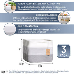 NaturalCozy 9x9x7 cotton rope storage cubes on shelf for tidy organization