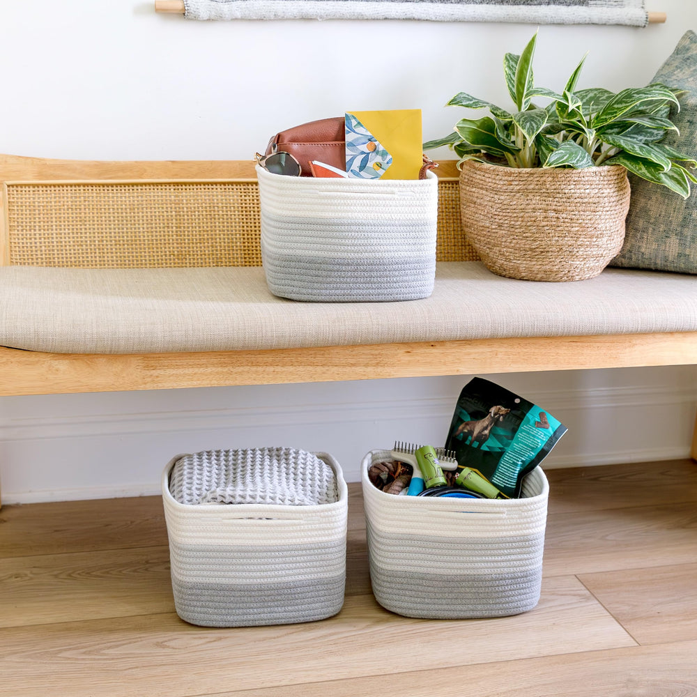 NaturalCozy 9x9x7 cotton rope storage cubes stacked to save space