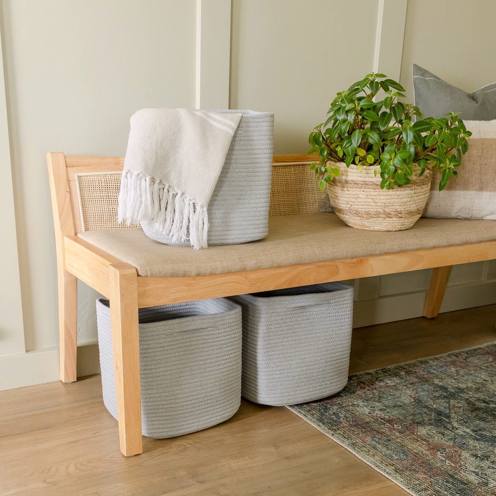 NaturalCozy baby nursery bin neatly stores blankets and baby essentials.