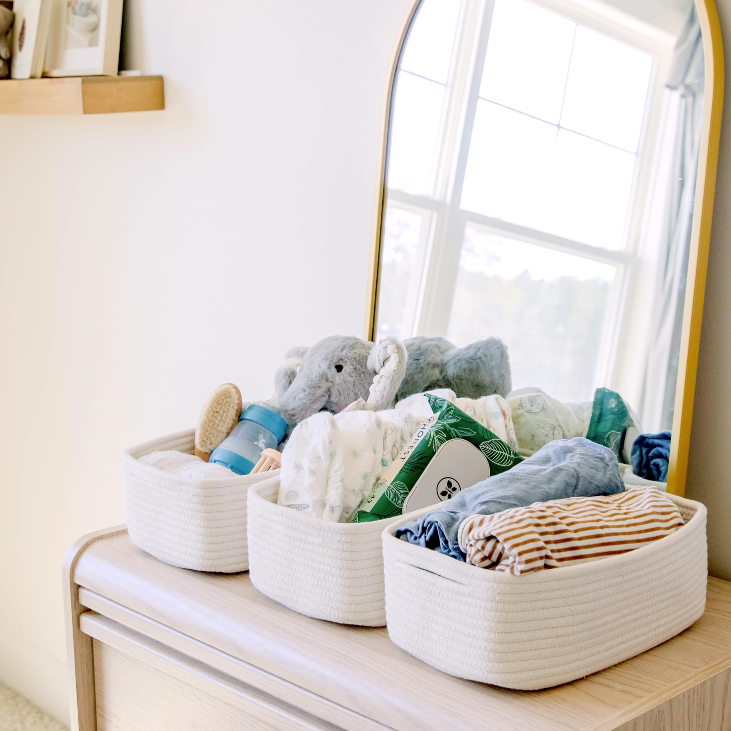 NaturalCozy basket on shelf adds tidy decoration and easy access.