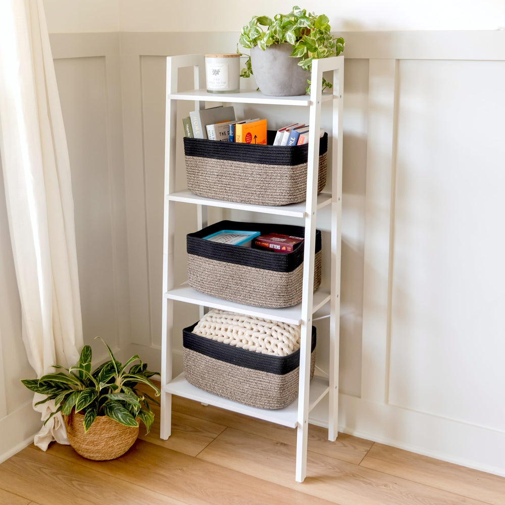 NaturalCozy basket on shelf providing a lightweight, durable storage solution.