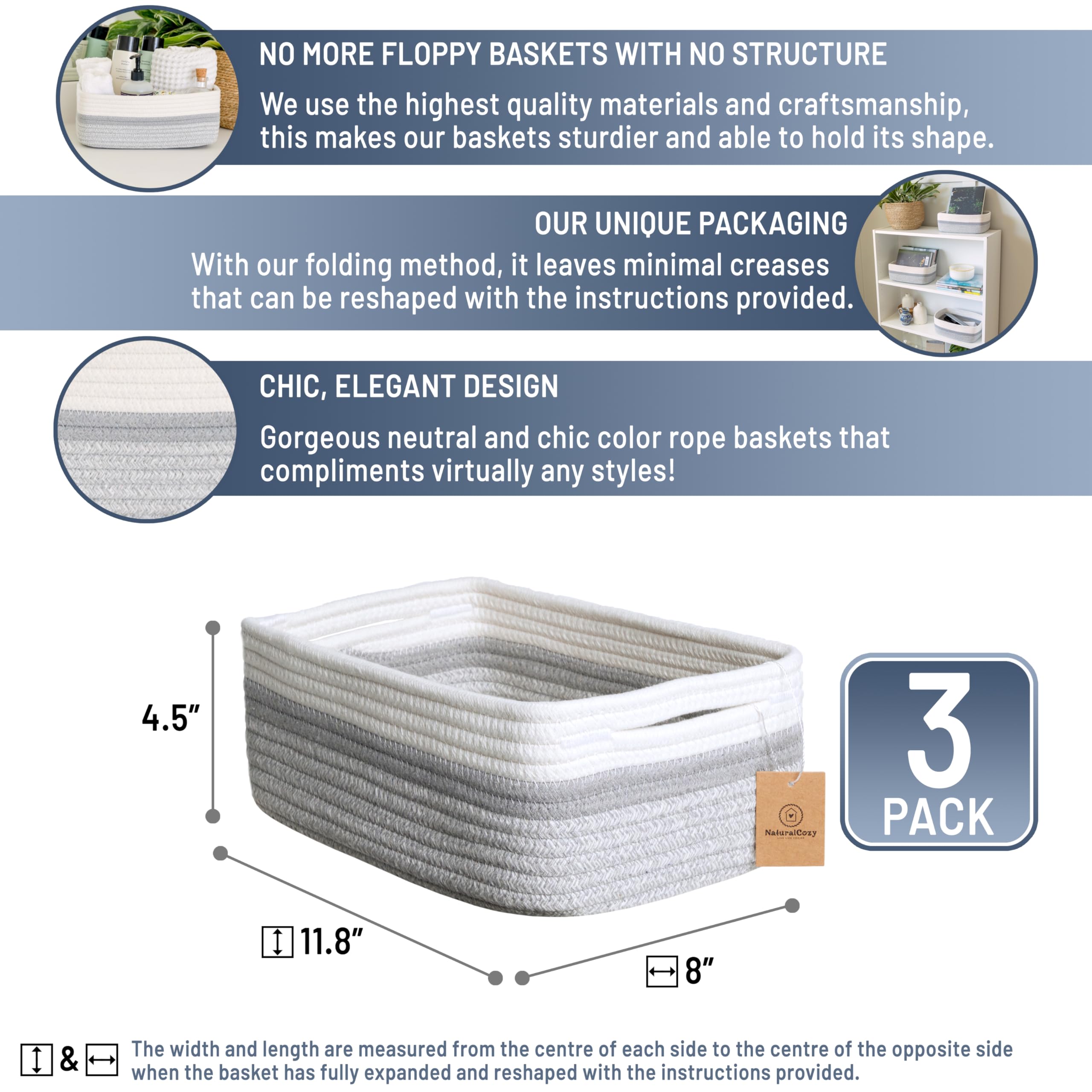 NaturalCozy rope basket folding method demonstrated for easy shaping