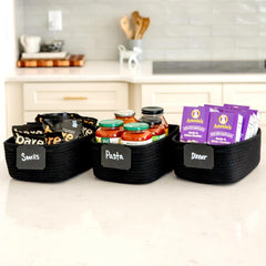 NaturalCozy basket storage bathroom towels neatly corralled on a shelf.