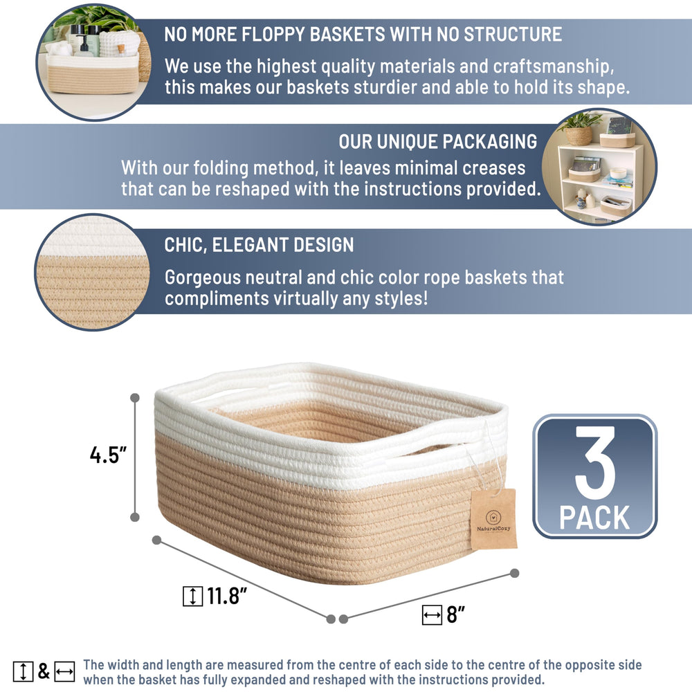 NaturalCozy cotton rope basket demonstrates sturdy frame for toy or book organization.