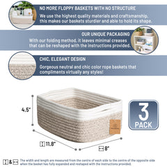 NaturalCozy three-pack baskets with durable cotton rope for organizing