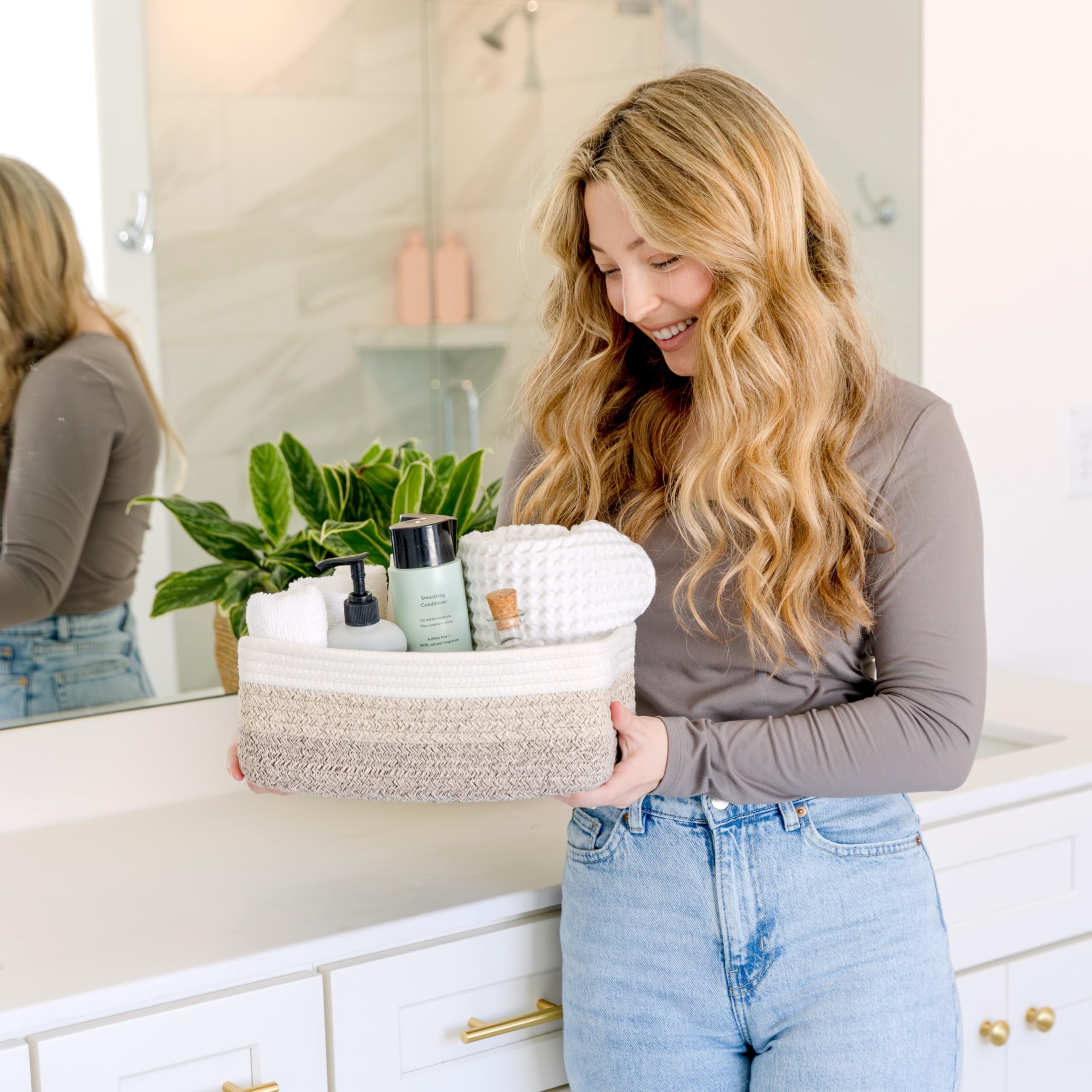 NaturalCozy toy-storage basket keeps toys accessible on cube shelves.