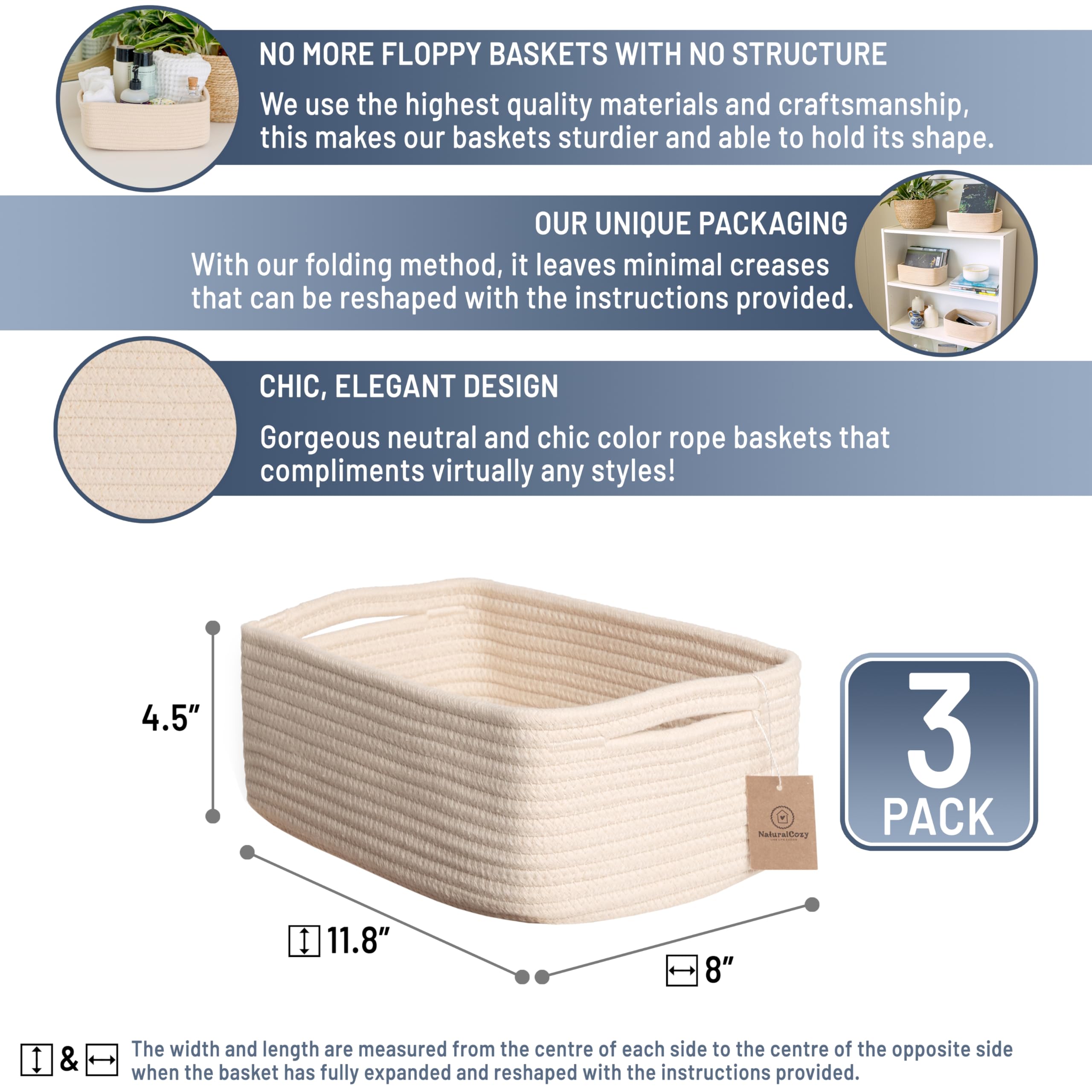 NaturalCozy cotton rope bin close-up weave highlighting sturdy construction