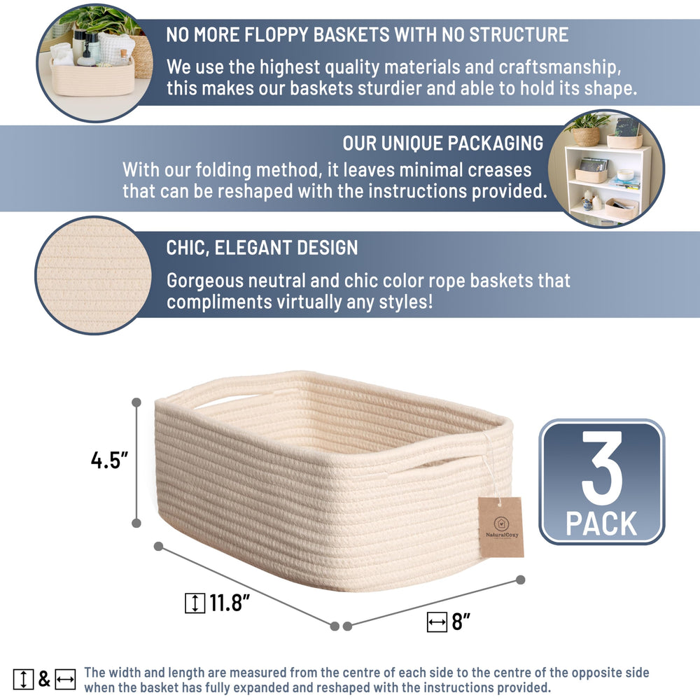 NaturalCozy cotton rope bin close-up weave highlighting sturdy construction