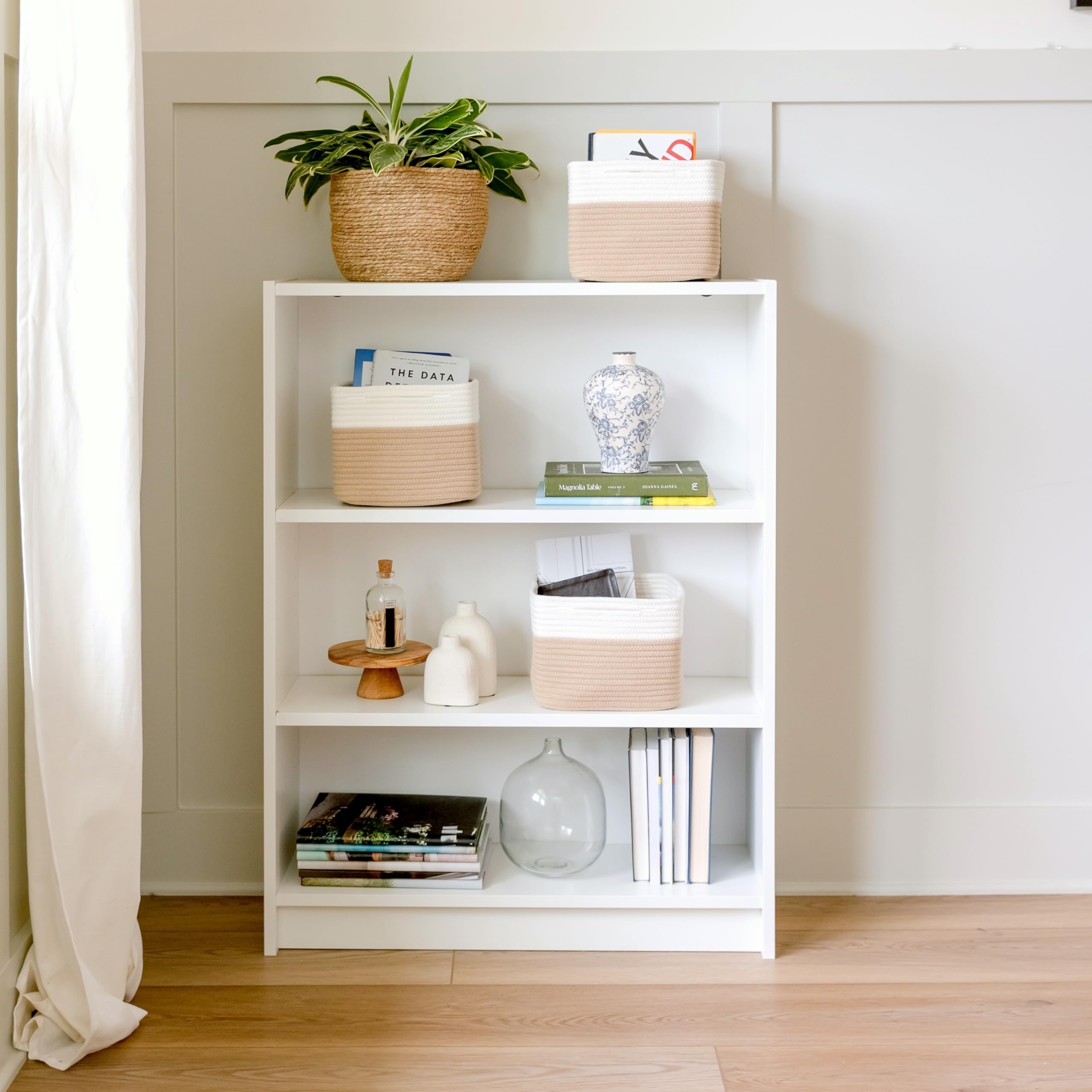 NaturalCozy bin keeps bathroom cosmetics neatly stored.
