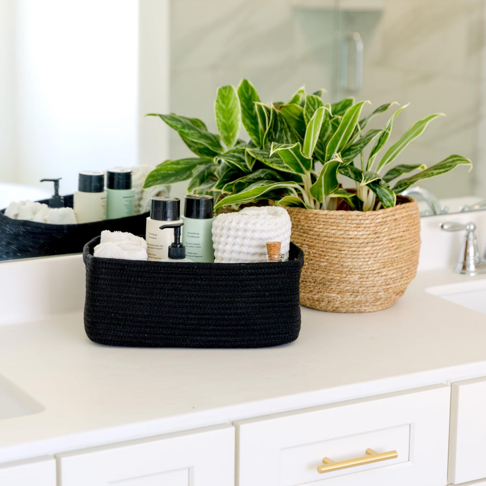 NaturalCozy bathroom organization basket keeps essentials tidy